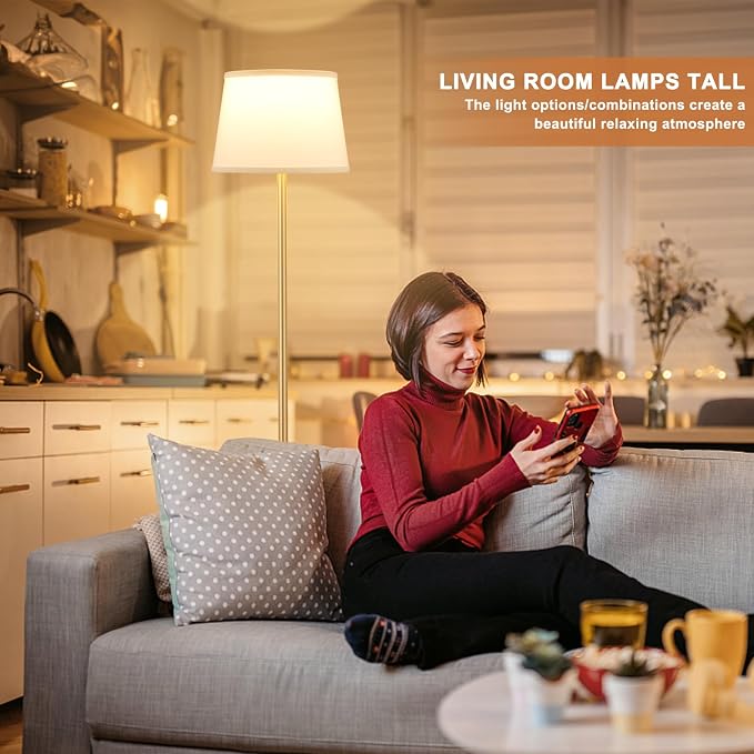 Raexpectis Floor Lamps for Living Room - Modern Gold Floor Lamp with Remote Control, Dimmable Colors Temperature Standing Lamp with LED Bulbs, Tall Lamp for Bedroom Office Kid Room - Brass Gold