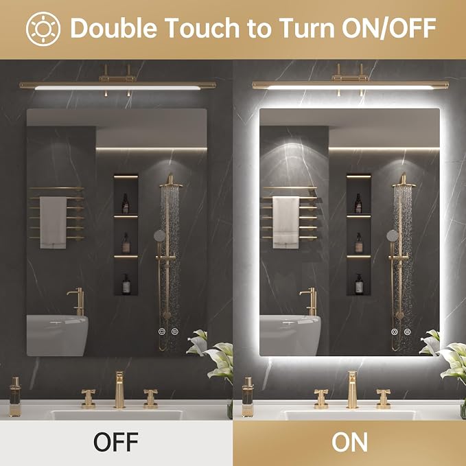 LOVESPEJO 22"x30" Backlit Mirror Bathroom, Lighted Bathroom Mirror with Lights, Fogless, Dimmable, 3 Color Changing, Shatterproof, Horizontal/Vertical（no Motion Sensor）
