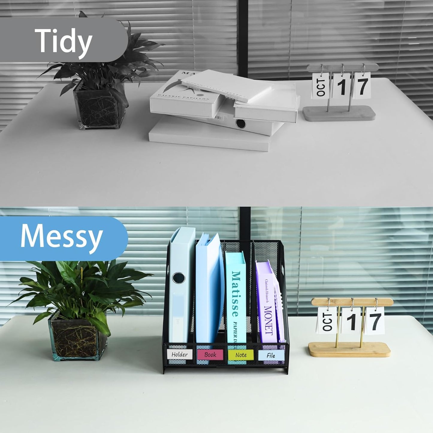 Skiennix Metal Magazine File Holder - Stylish Desktop Organizer with 4 Vertical Compartments for Home & Office