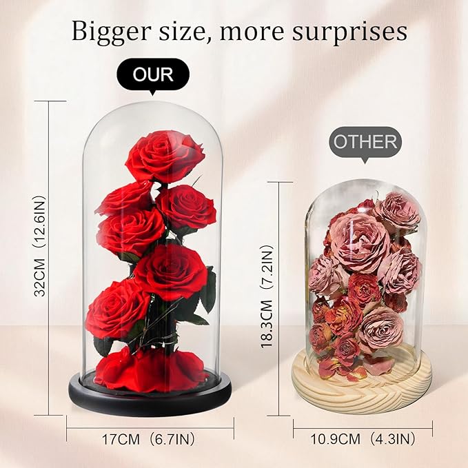 Flowers for Delivery - Forever Flowers Rose in Glass Dome with LED Lights, Large Size Preserved Roses Gifts for Women, Mom, Wife, Friend -Birthday, Anniversary, Valentine's Day Gift (Red Rose)