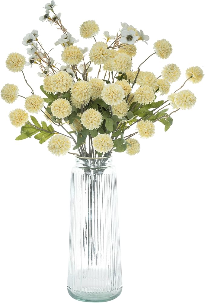8PCS 20.5In Yellow Fake Flowers Artificial Chrysanthemum Faux Mums Matching 2PCS White Daisy Faux Flowers for Vase Fall Long Stems Flower Silk Flower for Home Decor Wedding Decor (No Vase)