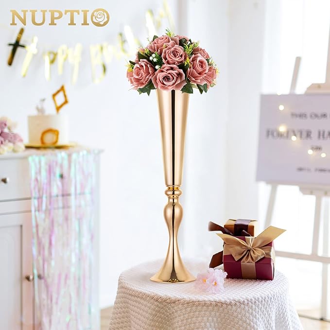 NUPTIO Artificial Flower Centrepieces for Tables - 2 Pcs Dusty Rose Fake Flowers Roses Balls 9.5in Diameter - Silk Faux Rose Arrangement for Wedding Party Centerpiece Table Decorations