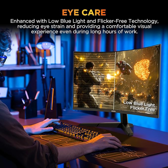 KOORUI 25 Inch Curved Gaming Monitor 240Hz FHD 1080P Computer Monitor, 1500R 1ms MPRT Display, Adaptive Sync, 90% DCI-P3,HDR, Eye Care, Tilt Adjustable, VESA 75x75mm, Black,G2511XC