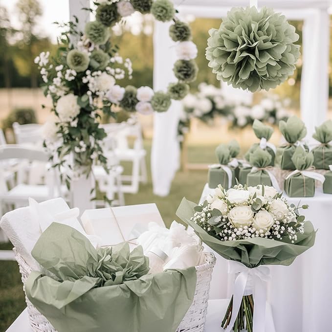 Qilery 500 Sheets Sage Green Tissue Paper Bulk 15 x 20 Inch Acid Free Christmas Wedding Flower Wrapping Packing Paper Sheets for Crafts, Gift, Arts Flower, Baby Shower Birthday Party Favor Decoration