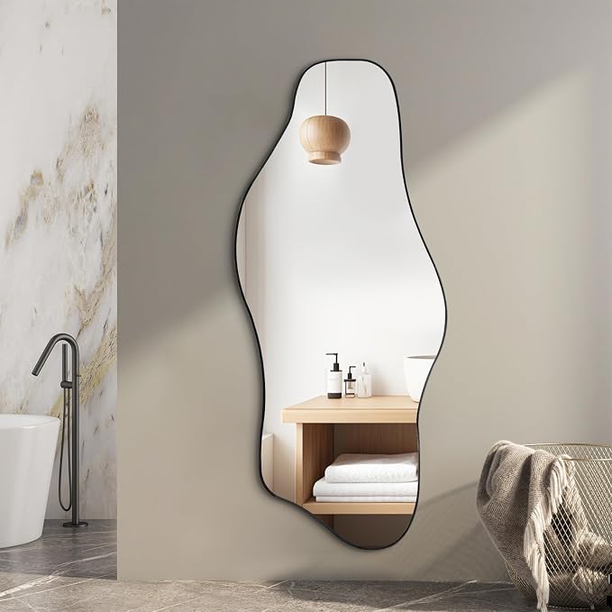 Large Irregular Mirror, 54.5"x24" Asymmetrical Tempered Glass Mirror, Modern Organic Shaped Wall Mirrors for Entryway Bedroom Living Room Bathroom, Horizontal or Vertical Hanging