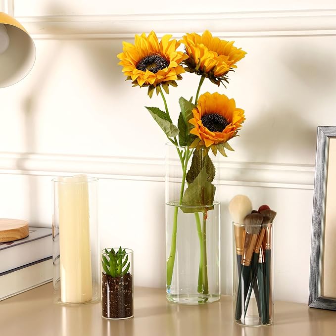 Fixwal 12pcs Clear Glass Cylinder Vases, 4, 6, 8, 10 Inch Tall Cylinder Vases for Centerpieces, Glass Flower Vase Floating Candle Holder Vase for Table Shelf, Party, Wedding, Home Decor
