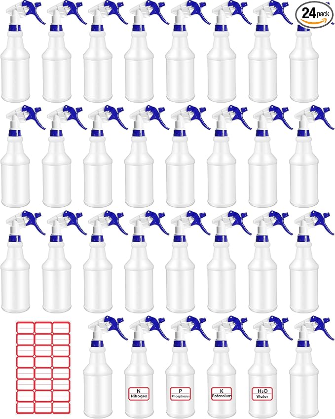 Rtteri 24 Pcs 16 Oz Plastic Spray Bottle for Cleaning Solutions Bulk Empty and Reusable Leak Proof Spraying Bottles for Cleaning, Water, Auto Details, Commercial, Bathroom(Dark Blue, White)