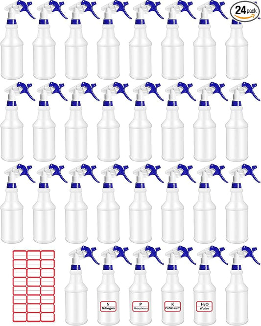 Rtteri 24 Pcs 16 Oz Plastic Spray Bottle for Cleaning Solutions Bulk Empty and Reusable Leak Proof Spraying Bottles for Cleaning, Water, Auto Details, Commercial, Bathroom(Dark Blue, White)