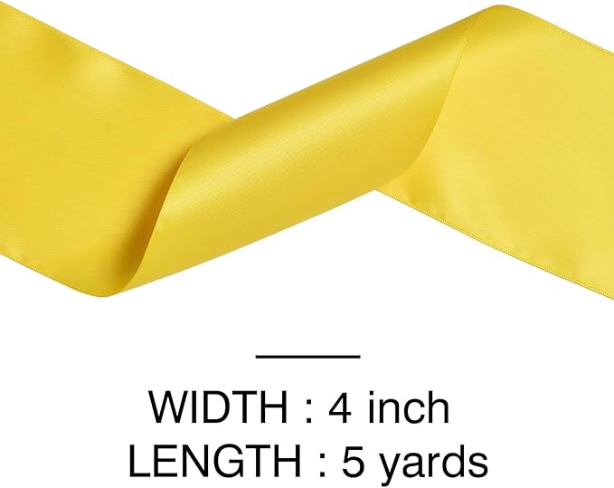 YAMA Yellow Double Faced Satin Ribbon, 4 Inch 5 Yards, Great for Crafts Bows Flower Bouquet Wedding Home Decor Gift Wrapping