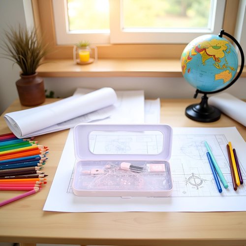 7Pcs Pink Geometry Math Drawing Set - Compass, Protractor & Rulers in Portable Box for Students