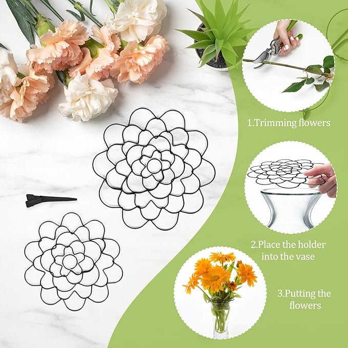 Flower Arrangement Holder Set 3Pcs - Stainless Steel Floral Grid Organizer - Wire Frog Insert for Vases Bouquets DIY Home Decor (Black)