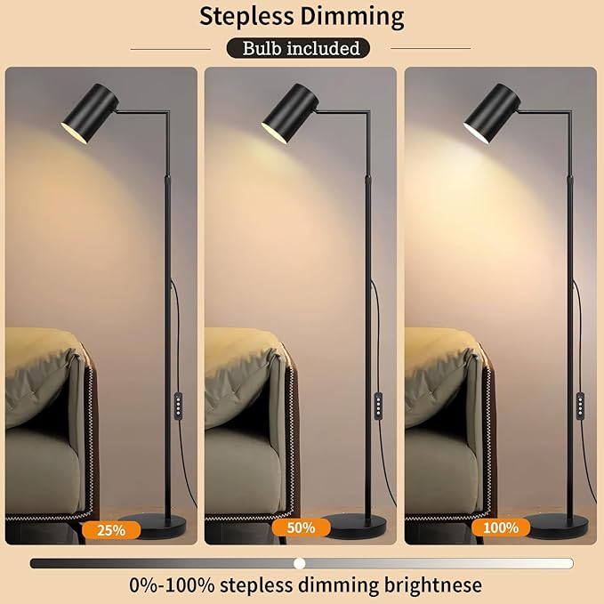 Ldeco Arc Black Floor Lamp for Living Room with Timer, Stepless Dimmable&Height Adjustable Modern Reading Standing Lamps for Living Room,Reading Room,Office,LED Bulb Included (Black-DM)