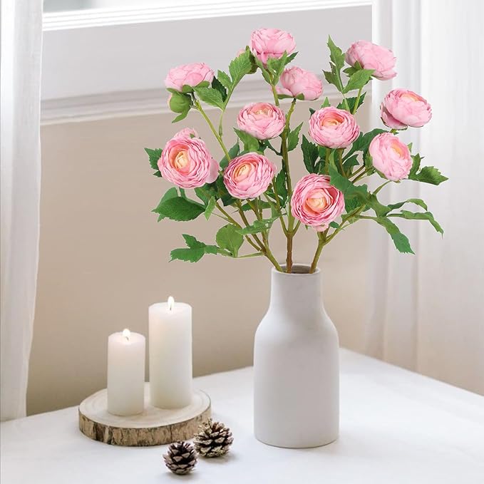 Pink Ranunculus Artificial Flowers,3PCS 18 Heads Realistic Faux Peonies Silk Ranunculus Flowers with Stems for Centerpieces Arrangements Wedding Party Home Decoration(Pink)