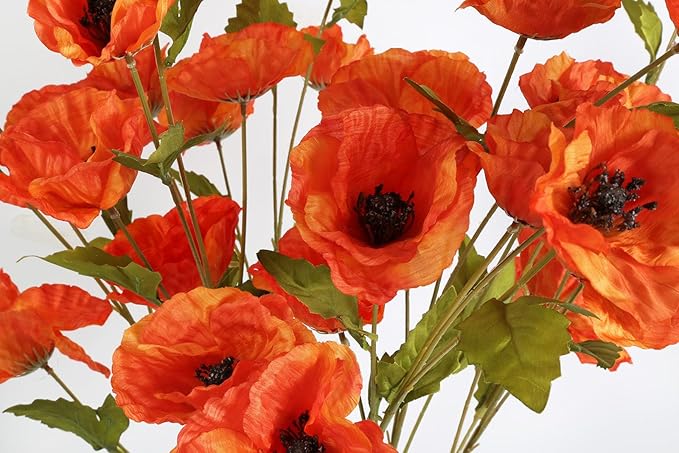 30 Heads 6 PCS Orange Poppy Flowers Artificial Flowers Silk Flowers 32 in Poppy Flowers for Wedding Home Party Table Centerpiece Arrangement Decoration (Orange)