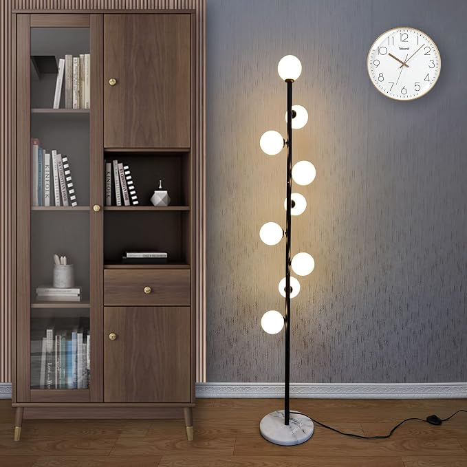 Hsyile Modern Creative Black Floor Lamp for Living Room,Bedroom,Office,Globe High Pole Standing Lamp, Tree Lamp,9 Bulbs Included