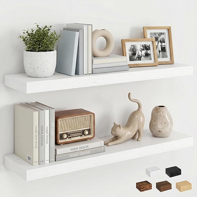 Dreamland Floating Shelves for Wall, 27.5 Inch Long Shelves, Wall Decor for Bedroom, Kitchen, Living Room & Book Storage, Mounted Floating Shelf with Invisible Brackets, Set of 2, White
