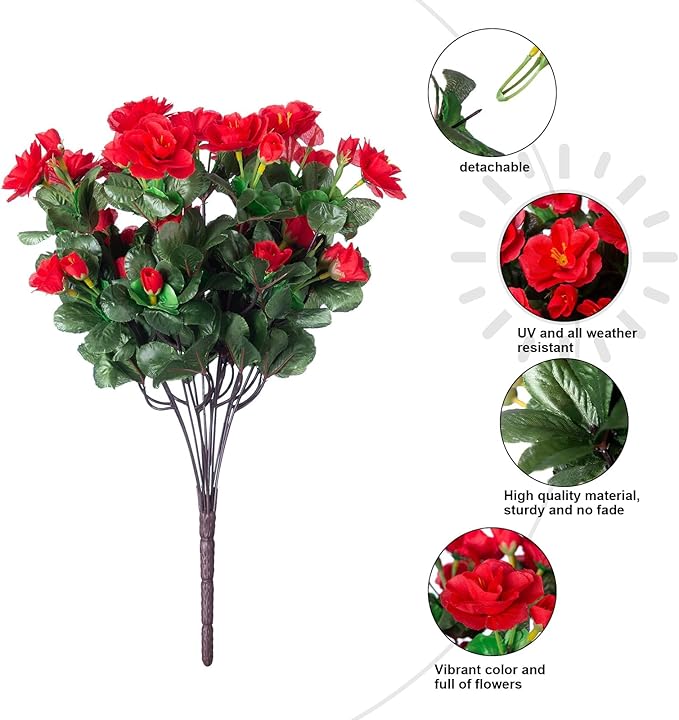 Ivydale Artificial Faux Red Flowers Plants for Outdoor Outside Winter Christmas Decor, Fake Silk Camellia UV Resistant Look Real for Planter Porch Patio Balcony Garden Table Indoor, 3 Large Bundles