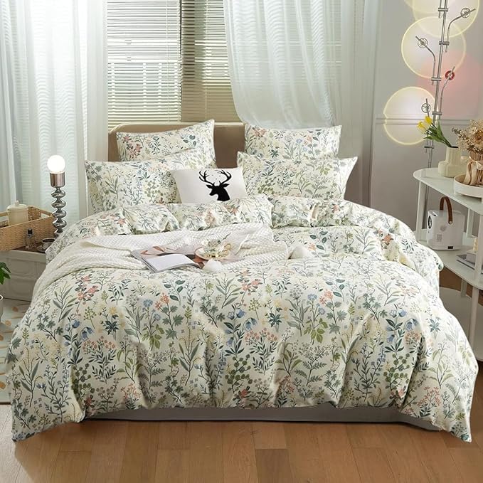 Vintage Garden Floral Comforter Set King Size Comforter Botanical Floral Bedding Comforter King Coquette Bedding Aesthetic Cute Flowers Pattern Comforter for Girls Women Fluffy Cottagecore Bedding Set