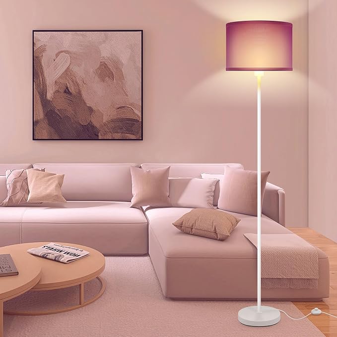 Floor Lamp for Bedroom, Purple Standing Lamp, Modern Stand Up Lamps with Lampshade, 59" Tall Lamp, Foot Switch, Small Corner Lamp Decor for Kids Room, Living Room , Den, Office(NO Bulb,E26 Base)