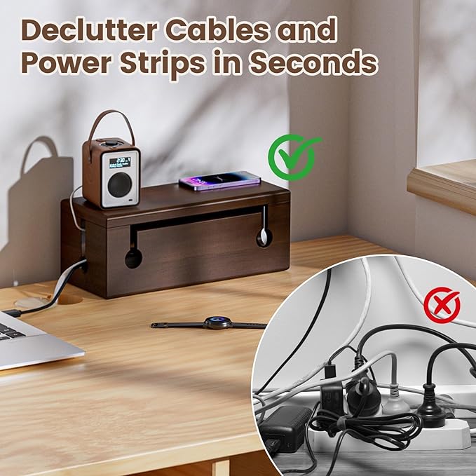 HomeBliss Large Cable Management Box - Stylish Wire Organizer, Wire Concealer and Wire Management Box - Wire Management Box Tall Design for Easy Access（NO Power Strips or Chargers）