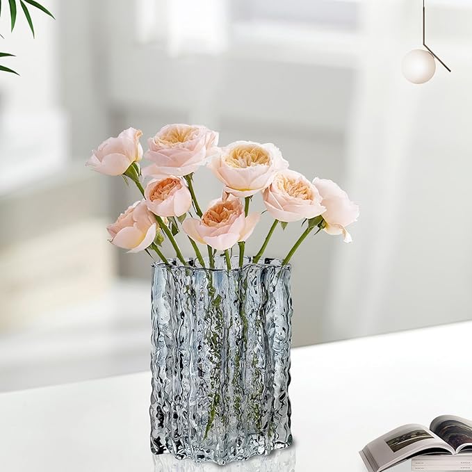 Aoderun Glass Vase Crystal Vase Heavy Duty Large Flower Vase for Dining Table Kitchen Office Home Shelf Wedding Living Room Centerpieces(Grey)