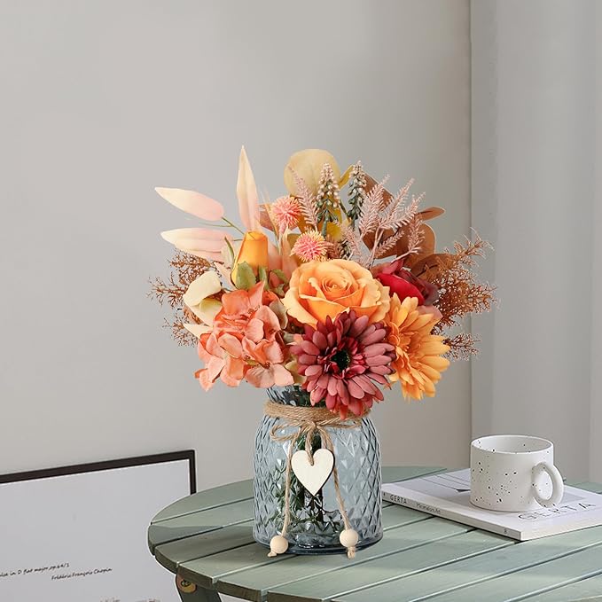 Leftover Fake Fall Flowers in Vase,Fall Silk Flower Arrangements,Fall Centerpieces for Tables,Faux Flowers for Vase,Artificial Flowers for Autumn Decor,Home Decor Living Room