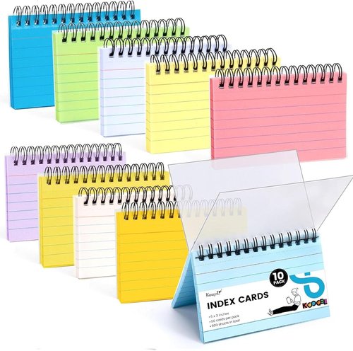 Koogel 500PCS Colored Index Cards - 3x5 Lined Flashcards with Rings | Perfect for School & Study