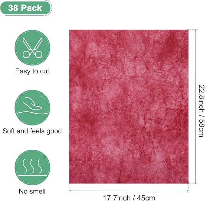 M METERXITY 38-Sheet Korean Cotton Wrapping Flower Paper, 22.8x17.7 Inch/ 58x45cm Waterproof Floral Wrapping Cotton Paper for Bouquets/Gift Packaging [Red]