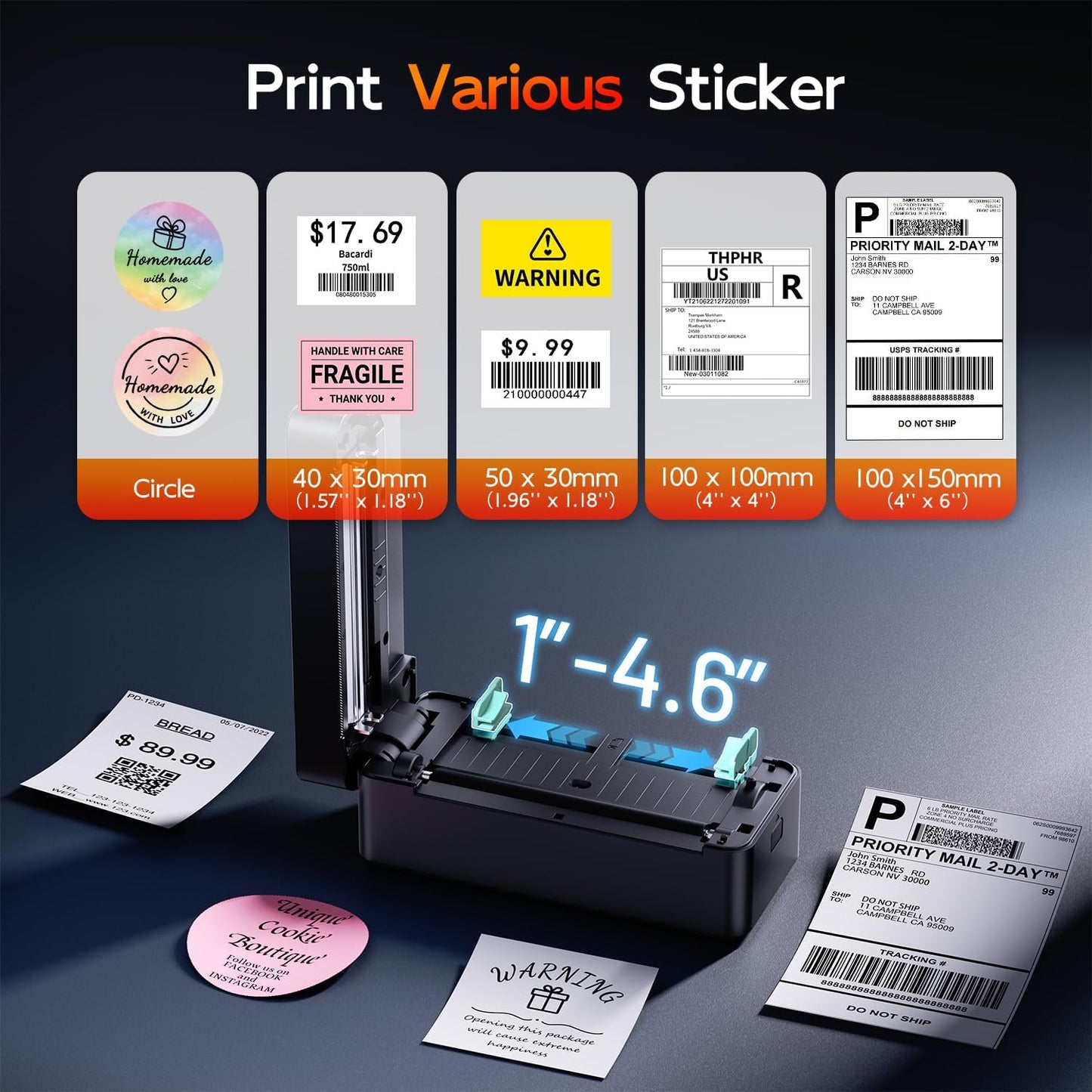 TATTMUSE Bluetooth Thermal Label Printer - Commercial Grade 4x6 Shipping Labels | Wireless Compatibility with iOS, Android, Windows, Mac