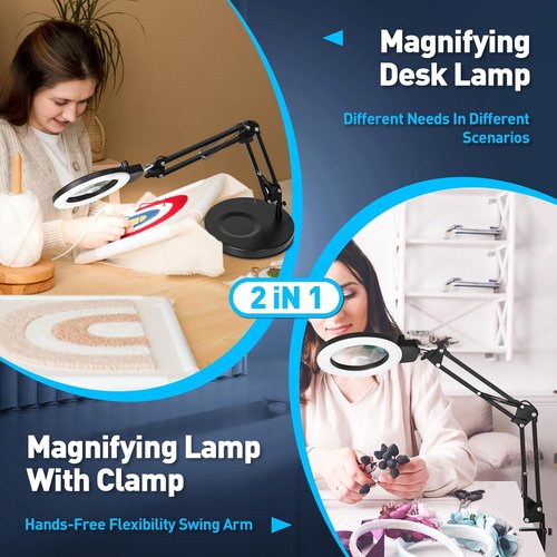 KIRKAS 12X Magnifying Glass with Light - Stepless Brightness LED Desk Lamp with Clamp & Stand