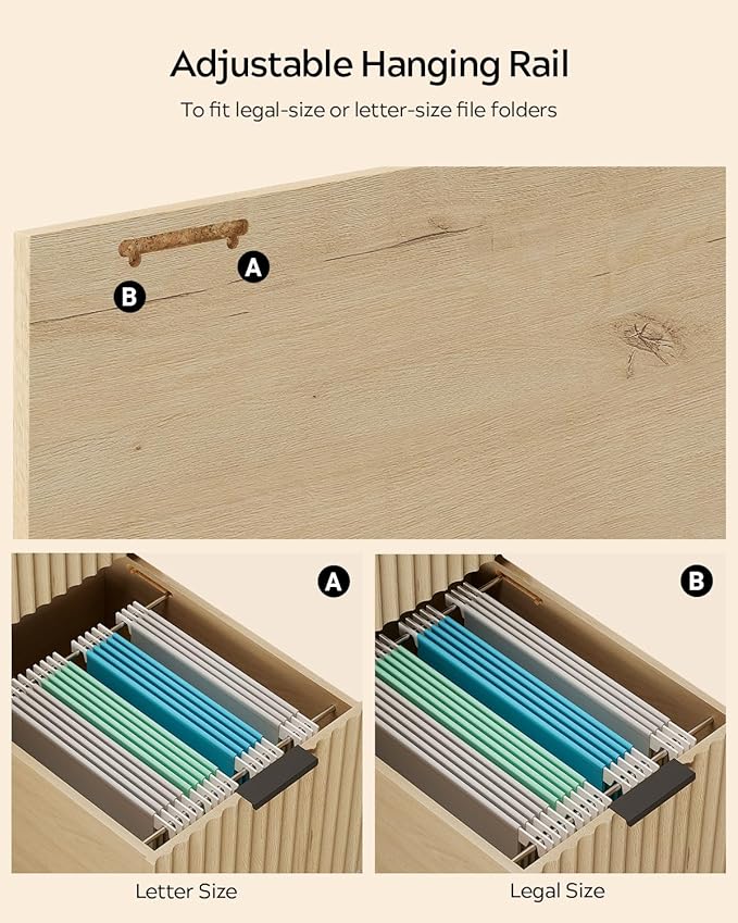 Fluted Executive Desk, 55" Modern Wood Home Office Desk with Charging Station, File Drawer, Open Storage, Computer Writing Desk for Work Study Writing, Light Oak