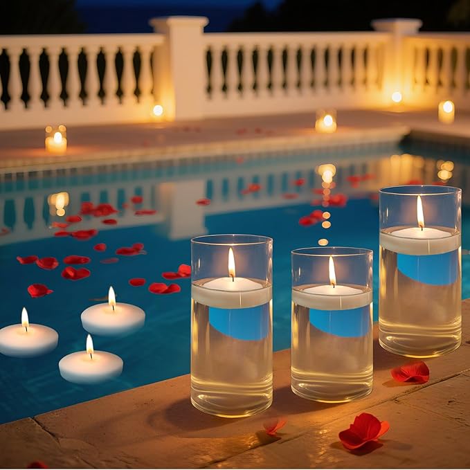 3 inch White Floating Candles 8-9 Hours Floating Candle for Centerpieces 36 Packs Unscented Floating Candles 3” Water Candles for Cylinder Vases, Pool, Wedding