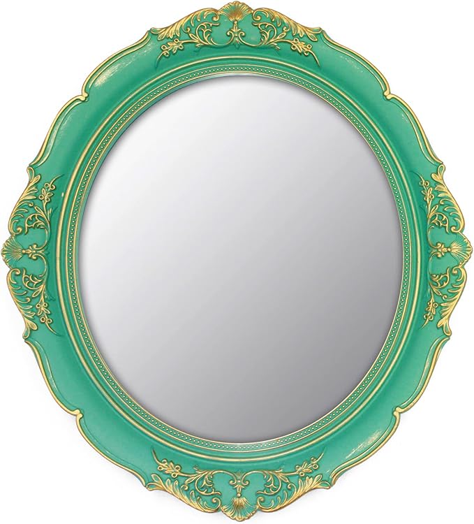 YCHMIR Vintage Decorative Wall Mirror 14.8 x 13.1 Inch Oval Mirror （Green）