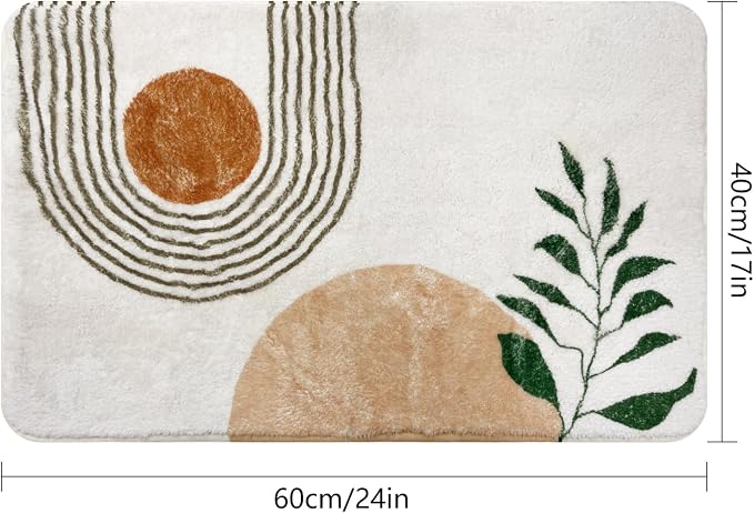 APROPHIC 17''x24 Boho Bath Rugs for Bathroom Decor Non-Slip Bath Mat Absorbent Plush Microfiber Soft Carpet Machine Washable Bath Mat for Bathrooms,Showers,Laundry Rooms,White and Green