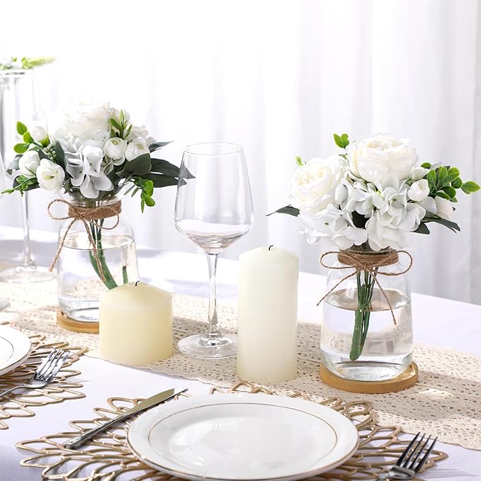 4 Sets Hyacinth Glass Vase with Bamboo Coaster Rope Hyacinth Avocado Growing Bud Vase Decorative Glass Flower Vases for Centerpieces Bulb Forcing Plant Containers Home Office Table Decoration