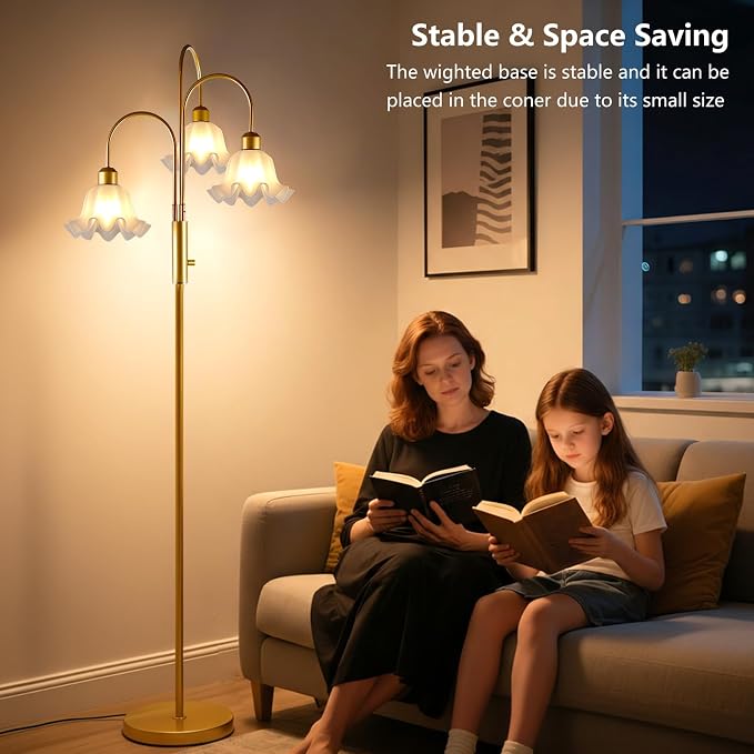 Lightdot 70IN Flower Floor Lamp for Living Room, 3 Light Dimmable Tree Floor Lamps with Bulb Included for Wedding/Party, Unique Floral Tall Lamp with 5Lbs Heavy Base for Bedroom/Sofa Beside-Gold
