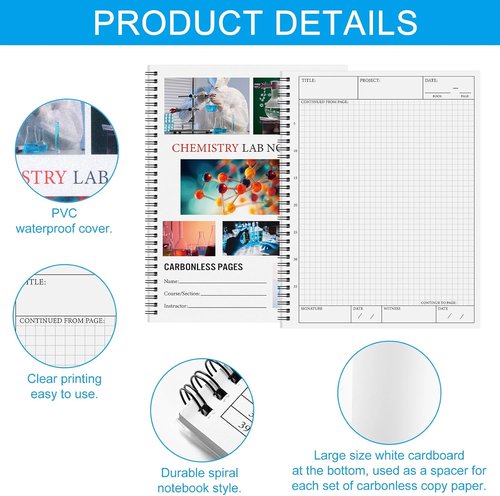Carbonless Student Lab Notebook by [Brand Name] - 8.5" x 11" | 50 Duplicate Pages, Scientific Grid Design
