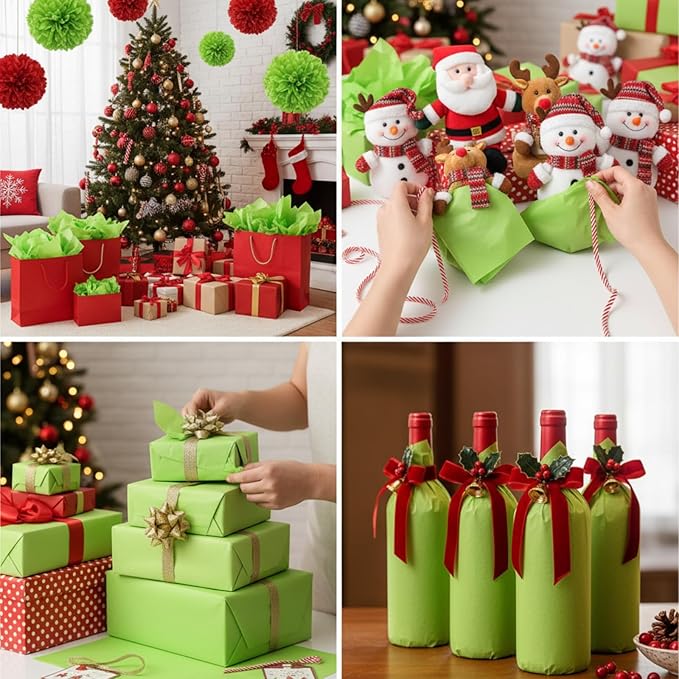 Qilery 500 Sheets Lime Green Tissue Paper Bulk 15 x 20 Inch Acid Free Christmas Wrapping Packing Gift Papers for Weddings Birthday Party Decoration, DIY Crafts, Flowers, Pom Poms, Festive Supplies