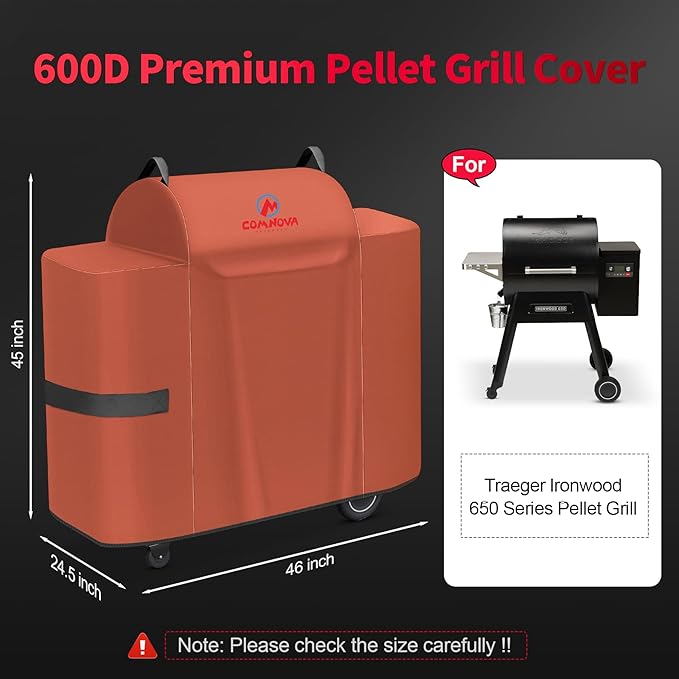 Comnova Grill Cover for Traeger Ironwood 650 - 600D Waterproof Heavy Duty, Premium Pellet BBQ Cover Accessory for Traeger Ironwood 650 Grills