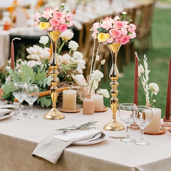 24 Pcs Metal Flower Arrangements Stand 20 Inch Tall Wedding Flower Vase Centerpieces Table Decoration Flower Stand for Party Wedding Reception Flower Arrangement Candle Holder (Gold)