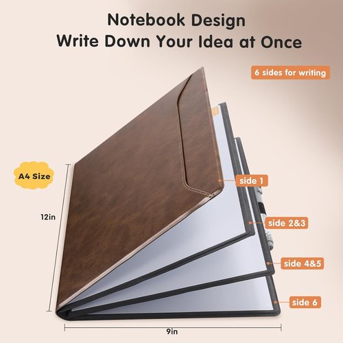 CoBak Portable Whiteboard - 6-Sided A4 Dry Erase Board with Pocket & 3 Markers | Anti-Ghosting Surface, Gift Box Included (Brown)