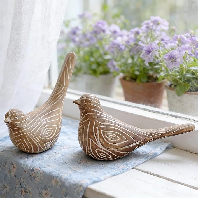 Boho Bird Statue, Vintage Bird Figurine Sculpture for Home Decor, Shelf Decor, Living Room, Bedroom, Office, Decorative Bird Gift for Women - Vintage Pair
