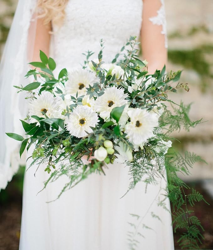 12pcs Gerbera Daisy Artificial Flowers 17.7’’ White Faux Daisies Silk Flowers with Stems for Wedding Bouquet Home Party Garden Outdoor Decoration(White)