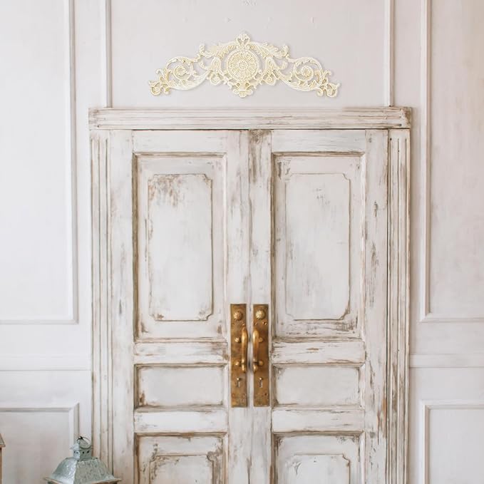 Sungmor Antique Style Cast Iron Wall Decor - Ornate Scroll and Floral Design Metal Plaque for Home or Garden Décor - Fireplace Mantel, Furniture Decorative Accent - 17.5 Inch & Vintage White Finish