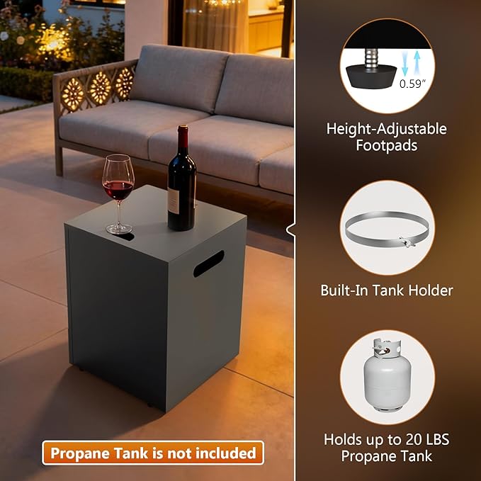 2-Piece 42" Rectangular Propane Fire Pit for Outside Patio with Hidden Tank Table, 50,000 BTU Fireplaces with Glass Wind Guard, Lid, Glass Rocks, Cover(Black)