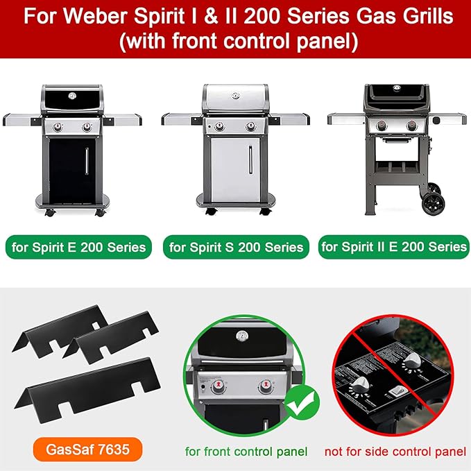 GasSaf 7635 Flavorizer Bars 15.3 for Weber GS4 Spirit II & I E210 S210 E215 E220 S220 Grills(Front-Knob), Replacement Parts for Weber GS4 Spirit 2 Burner Grills, 3PCS Flavor Bar Parts for 67045 69796