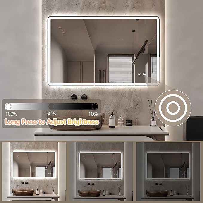 Niccy 20"x32" LED Bathroom Mirror, Rectangle Vanity Mirrors with Lights, Frontlit & Backlit Lighted Vanity Mirror, Memory Funtion, 3 Colors & Stepless Dimmable, Anti-Fog, Horizontal/Vertical