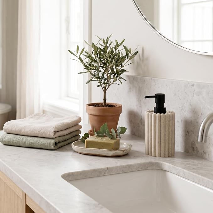 Soap Dispensers 350mL 11.84 OZ, 2 PCS Luxurious Hand Dish Lotion Shampoo Soap Dispenser Jar, Natural Stone Look Soap Pump Bottles for Kitchen Bathroom Countertop (Beige)