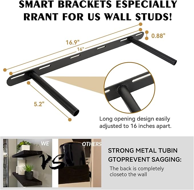 BGMG Wood Floating Shelves for Wall 24 inch,Black Floating Shelves,Solid Wood Wall Mount Shelves for Bathroom Living Room Bedroom Kitchen Farmhouse Set of 2-24x 6.7 x1.25 inch