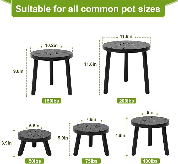 Delma Wood Plant Stands Indoor, 5-Pack Single Plant Stand for 6-12 Inch Pots, Mid-Century Modern Plant Stool, Tall Plant Stand for Large Plants for Living Room, Balcony, Office (Black, 5-Pack)